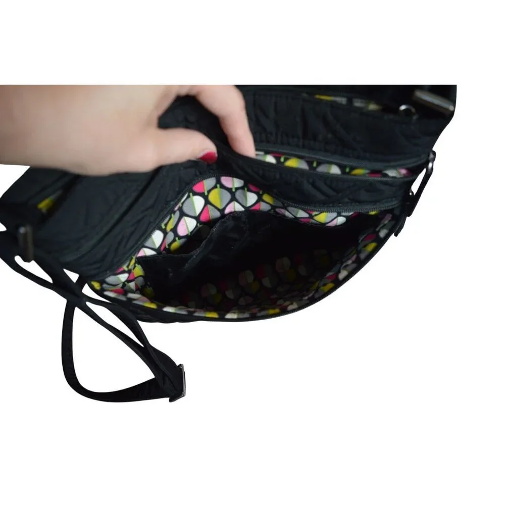 Vera Bradley Black Triple Zip Hipster Crossbody Bag Moon Blooms Leaf  Fall 2014
